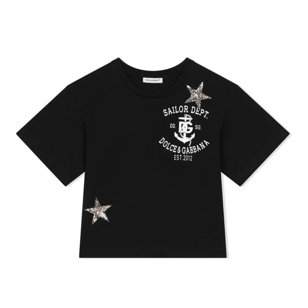 Dolce & Gabbana Black T-Shirt with Silver Star Accents